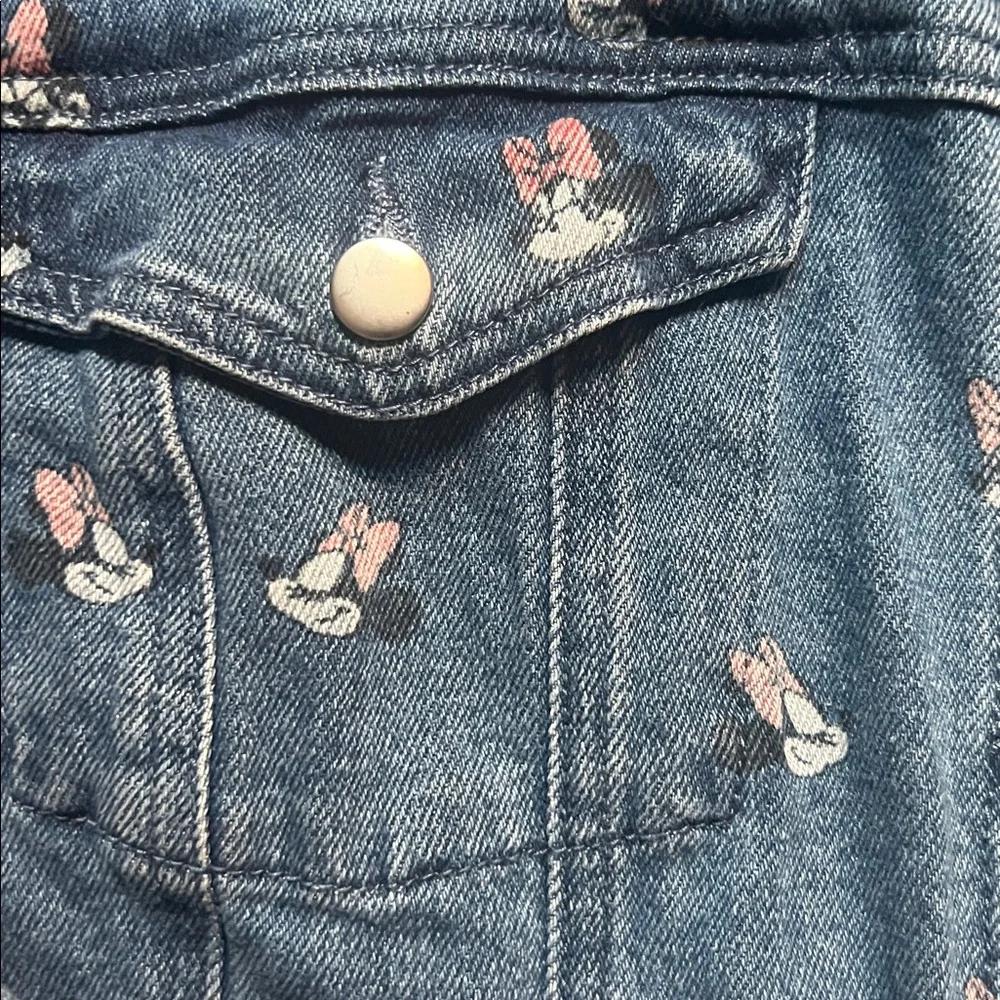 Disney womens Minnie Mouse XL Blue‎ Floral cropped jean trucker Jacket